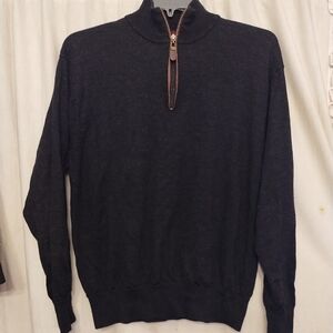 Orvis Men's Wool Sweater XL Quarter Zip Charcoal Gray